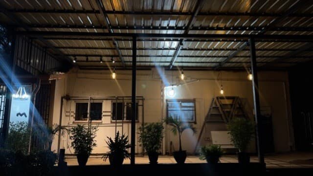 The Yard courtyard at night
